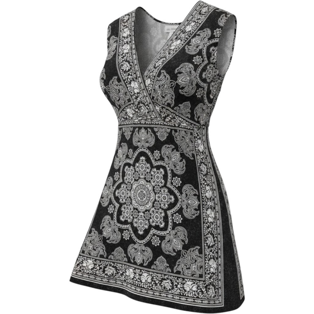 Velvet Room Womens 3X Black White Paisley Medallion V-Neck Empire Waist Dress